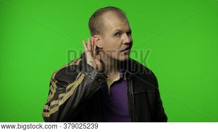 What. I Cant Hear You. Confused Rocker Man Having Hearing Problems, Asking To Say Louder, Difficult 