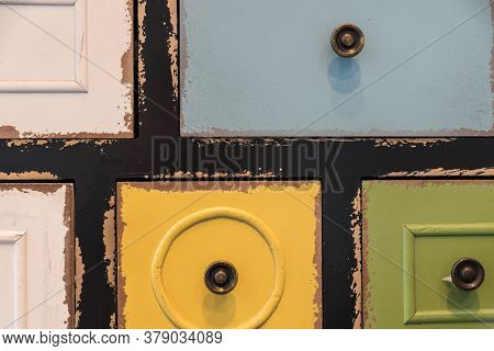 Colorful Old Wooden Shop As Sorting And Order System - Close-up