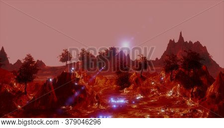 3d Illustration Landscape Mountains Art For Canvas And Print Abstract Color Rendered