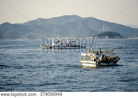 Geoje, South Korea - October 20, 2018: Haenuri Class Hull Number 116, The South Korea Coast Guard Pa