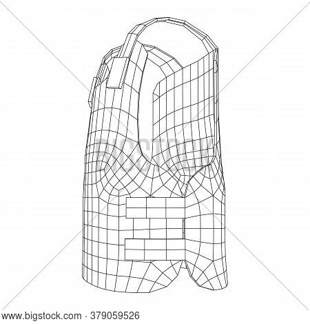Police Flak Jacket Or Bulletproof Vest. Bullet Proof Concept. Wireframe Low Poly Mesh Vector Illustr