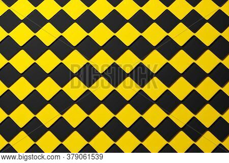 3d Illustration Black And Yellow Checkered Geometric Pattern Of Pyramids. Unusual Chessboard. Decora