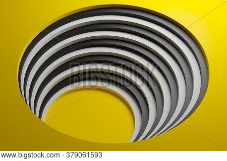 3d Illustration Volumetric Yellow And White Shipe, Ball  On A Geometric Monophonic Background. Paral