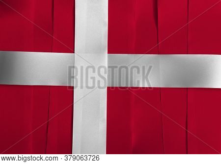 Colorful Ribbon As Denmark National Flag, Red With A White Scandinavian Cross That Extends To The Ed