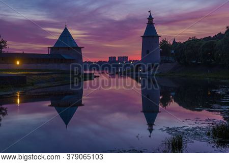 July Late Evening On The Pskova River. Pskov, Russia