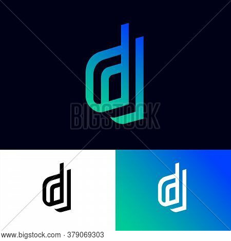 D Letters On Different Backgrounds. Double D Monogram Consist Of Gradient Elements. This Logo Can Be