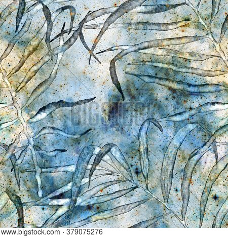 Exotic Seamless Pattern. Fashion Hand Drawn Texture. Blue Galaxy Background. Exotic Seamless Pattern