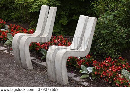 Strange Seats In Park Made Of Concrete
