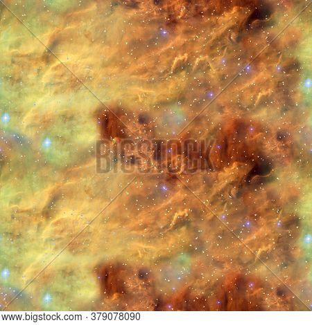 Galaxy Fabric Seamless Pattern. Yellow Abstract Background. Design For Wrapping Paper, Yoga Mat Or G