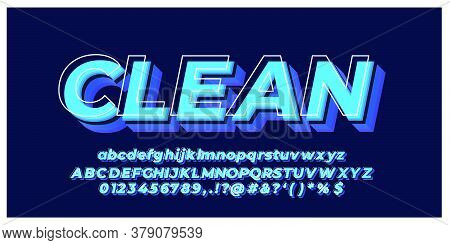 3d Effect Font  Style Blue With White Line Design Templates