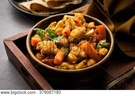 Indian Mix Veg Or Mixed Vegetable Recipe Served In A Bowl With Chapati