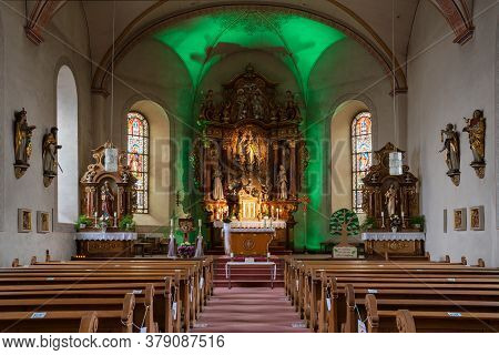 Winterberg, Germany - June 10, 2020: View Throught The Main Aisle Of The Parish Church Saint Jakobus