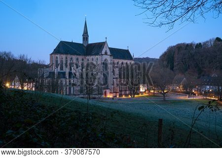 Odenthal, Germany - March 27, 2020: Panoramic Image Of The Altenberg Cathedral In Morning Light On M