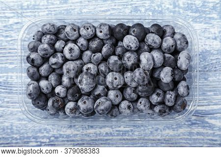 Ripe Organic Blueberries In A Plastic Tray, On A Light Background. Place For Text
Blueberries
Bluebe