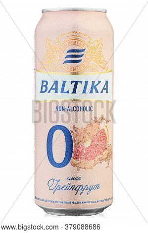 Ukraine, Kyiv - June 22. 2020: Aluminium Can Beer Baltika, Non Alcoholic 0 With Grapefruit Flavor  O