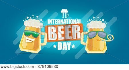 Happy International Beer Day Horizonatal Banner With Cartoon Funny Beer Glass Friends Characters Wit