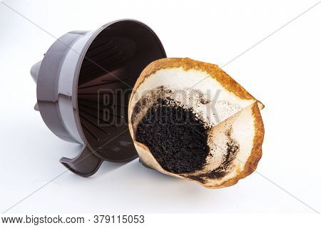Black Coffee And Coffee Filters, Coffee With White Background.