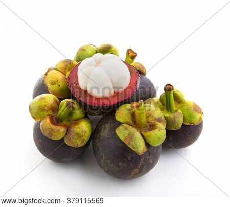 A Delicious Ripe Mangosteen On A White Background