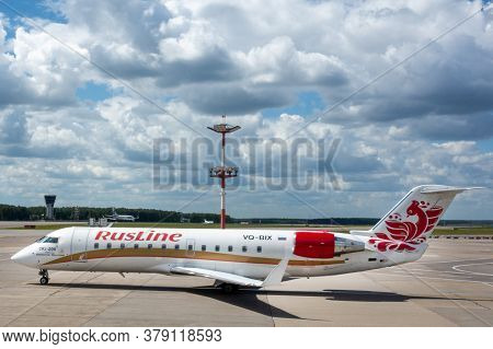 July 2, 2019, Moscow, Russia. Airplane Bombardier Crj-200 Rusline At Vnukovo Airport In Moscow.