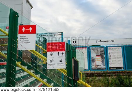 Prestatyn, Uk: Jun 6, 2020: Social Distancing Signage And Advice Is Displayed For Passengers And Vis