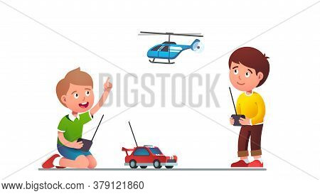 Boys Kids Playing With Radio-controlled Toy Car