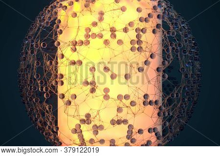 Blue Biology Grid With Connect Constrains, 3D Rendering.