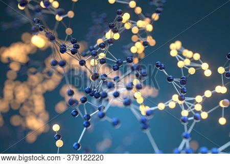 Blue Biology Grid With Connect Constrains, 3D Rendering.