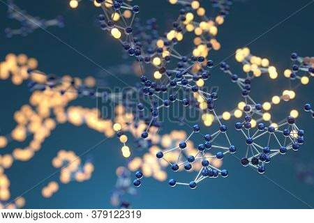 Blue Biology Grid With Connect Constrains, 3D Rendering.