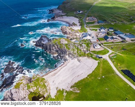 Aerial View Of The Beautiful Coast Next To Carrickabraghy Castle - Isle Of Doagh, Inishowen, County 