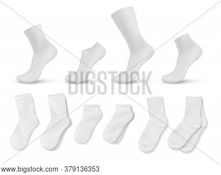 Realistic Socks. White Empty Isolated Foot Wear Mockup For Brand Identity Or Product Design Template