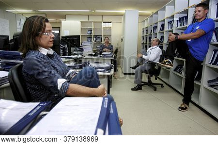 Salvador, Bahia / Brazil - December 17, 2014: Employees Of The Regional Labor Court In The City Of S