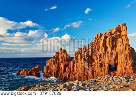 Sardinia sea marine landscape with red rocks in Arbatax