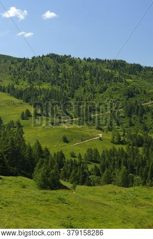 Mountain Landscape Along The Road To Crocedomini Pass, In The Brescia Province, Lombardy, Italy, At 