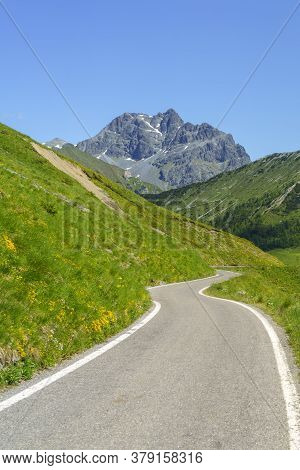 Mountain Landscape Along The Road To Crocedomini Pass, In The Brescia Province, Lombardy, Italy, At 