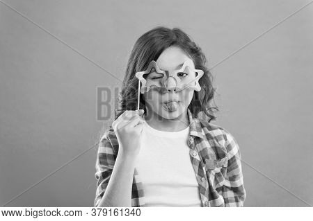 Feeling Playful. Showing Tonue In Glasses. Small Girl Prefect Casual Fashion. Happy Kid In Funny Par