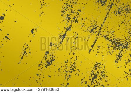 Empty Grunge Yellow Color Background. Distressed Orange Color Patina Texture With Peeled Paint And S