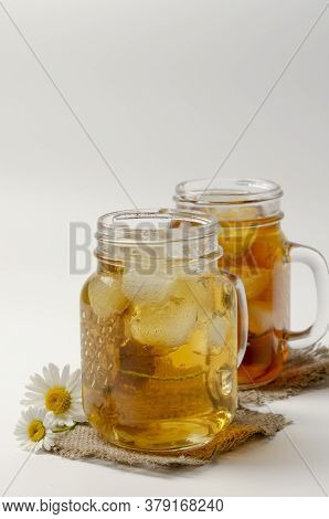 Two Different Herbal Iced Tea. Blooming Sally And Chamomile Tea.