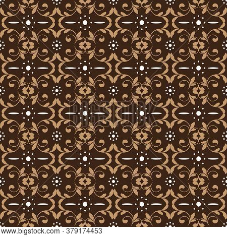 Beautiful Flower Pattern Design On Parang Batik With Modern Brown Color.