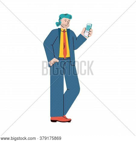 Cartoon Character Of Businessman Or Man Office Worker In Casual Businesslike Outfit Standing With Sm