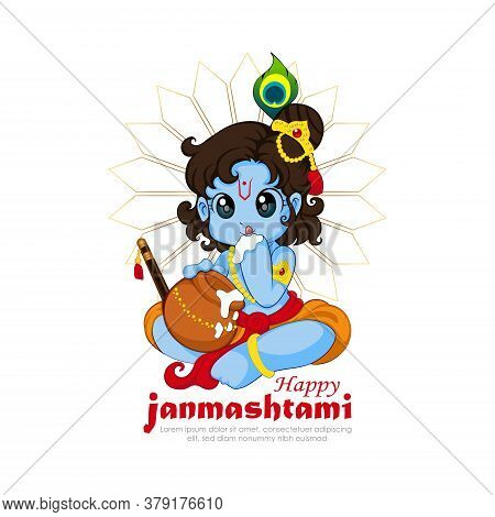 Vector Illustration Of Happy Janmashtami. Lord Krishna