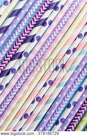 Colorful Paper Drinking Straws Texture Background. Zero Waste Sustainable Living, Plasticfree Concep