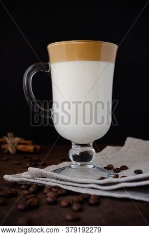 Cup Of Dalgona Coffee With Milk For Breakfast
