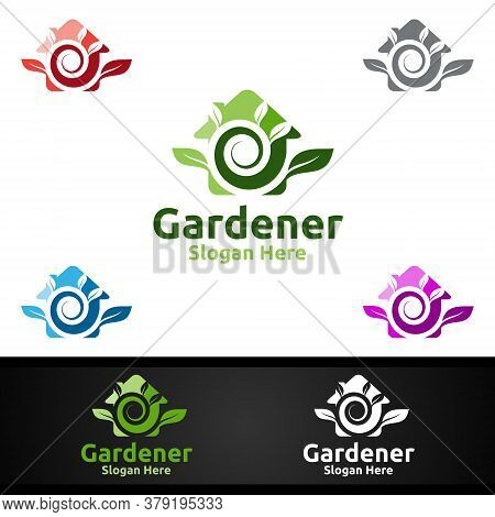 House Gardener Logo With Green Garden Environment Or Botanical Agriculture