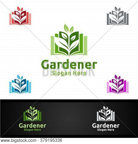 Book Gardener Logo With Green Garden Environment Or Botanical Agriculture