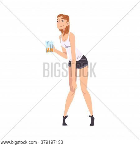 Drunk Young Woman With Mug Of Beer In Her Hands, Drunken Girl Walking Tipsy Screwed, Drunkenness, Ba