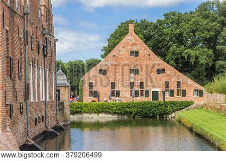 Uithuizen, Netherlands - July 29, 2020: Castle And Restaurant At The Menkemaborg In Uithuizen, Nethe