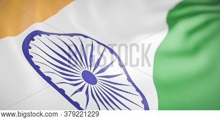 Beautiful India Flag Wave Close Up On Banner Background With Copy Space.,3d Model And Illustration.