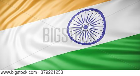 Beautiful India Flag Wave Close Up On Banner Background With Copy Space.,3d Model And Illustration.