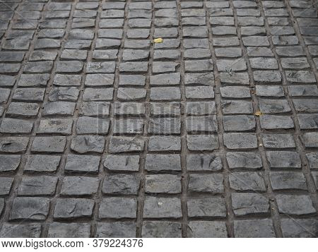 Stamp Concrete Black Color Hardener Printing Patterns On The Cement Or Mortar Surface Block Shape Sq
