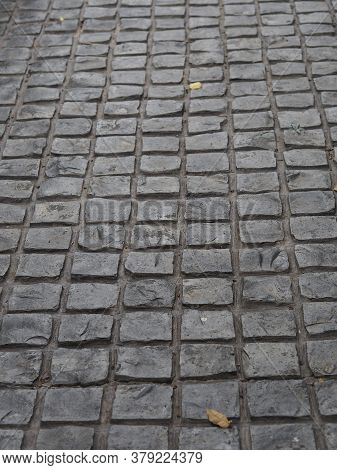 Stamp Concrete Black Color Hardener Printing Patterns On The Cement Or Mortar Surface Block Shape Sq